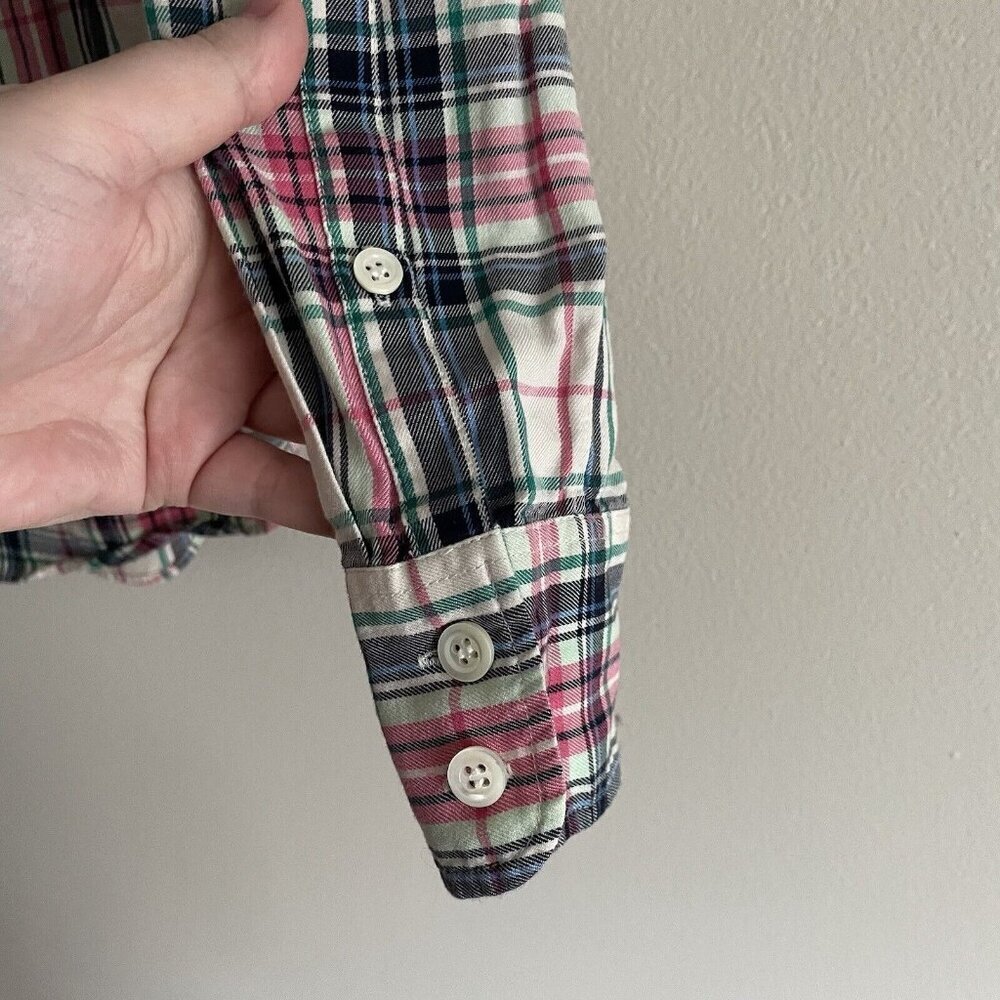 J.Crew Women 00 Mint Strawberry Plaid Cotton Preppy Button Front Boy Shirt - Picture 5 of 11